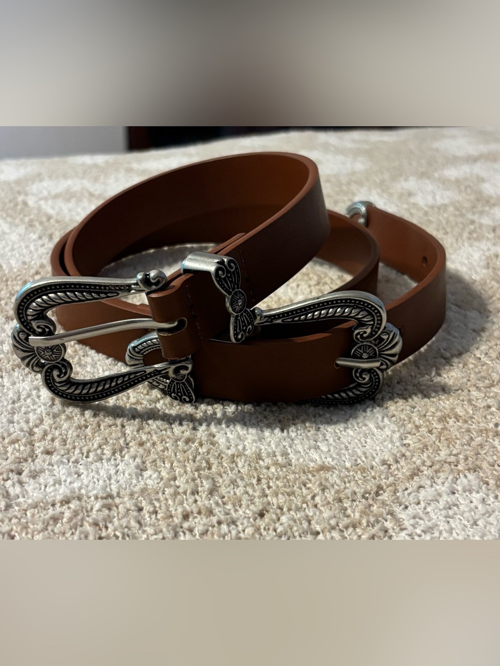 The NEW Boutique Tan Western Double Buckle Leather Belt NWOT